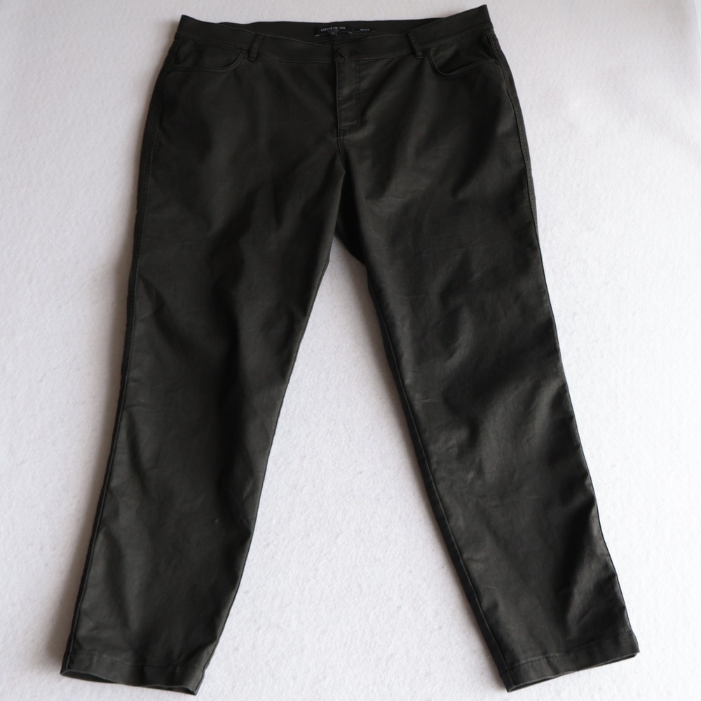 Lafayette 148 New York Mercer Coated Black Slim Leg Pants Size 16 Stretch Cotton